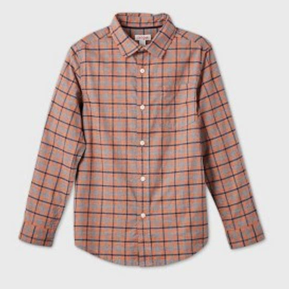 Cat & Jack Other - Cat & Jack Plaid Long Sleeves Shirt Boys Medium 8 10 Button Down Orange Gray